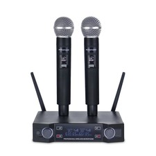 UHF Wireless Microphone System, Dual Channel, DSP Audio Processing, LED Displ...