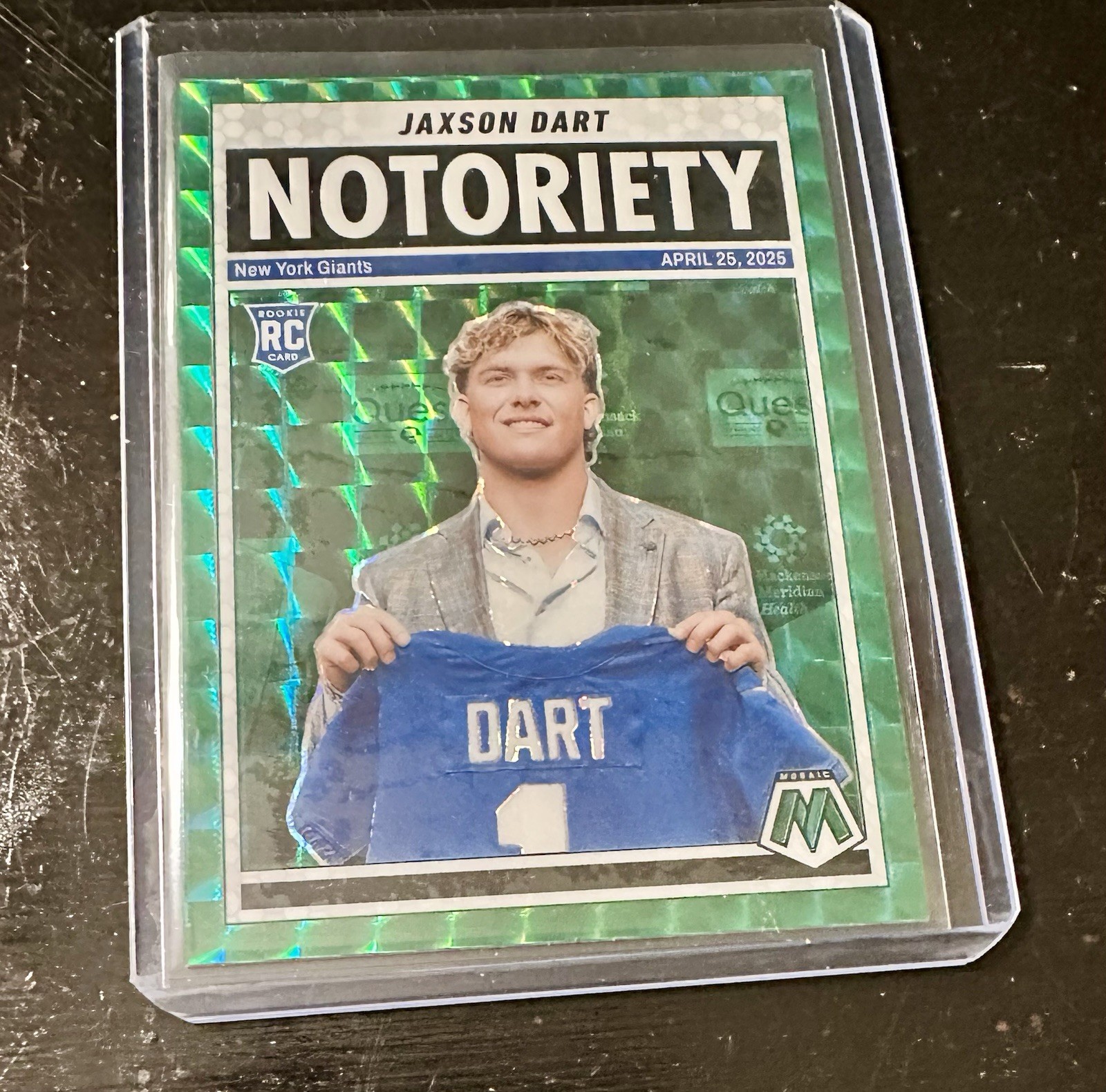 2025 Panini Mosaic Jaxson Dart Notoriety green prizm parallel RC #11 Giants