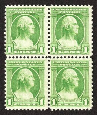 1932 George Washington  93 year old 1 Cent US Postage Stamp Block of 4 MINT!