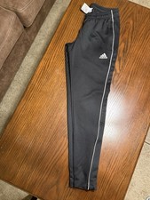 adidas Boys Track Pants Black White S 8-10 100 Polyester Elastic Waist H30312