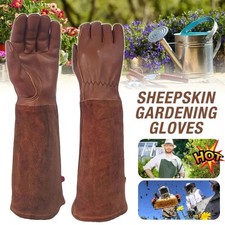Leather Heavy Duty Gardening Pruning Gauntlet Gloves ThornProof Long Sleeve S~XL