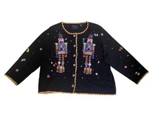 Michael Simon Cardigan Sweater Christmas Nutcracker Embellished Beaded Candy 3X