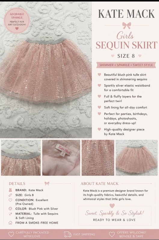 Kate Mack Girls Pink Sequin Tulle Tutu Skirt Lined Pull-On Size 8