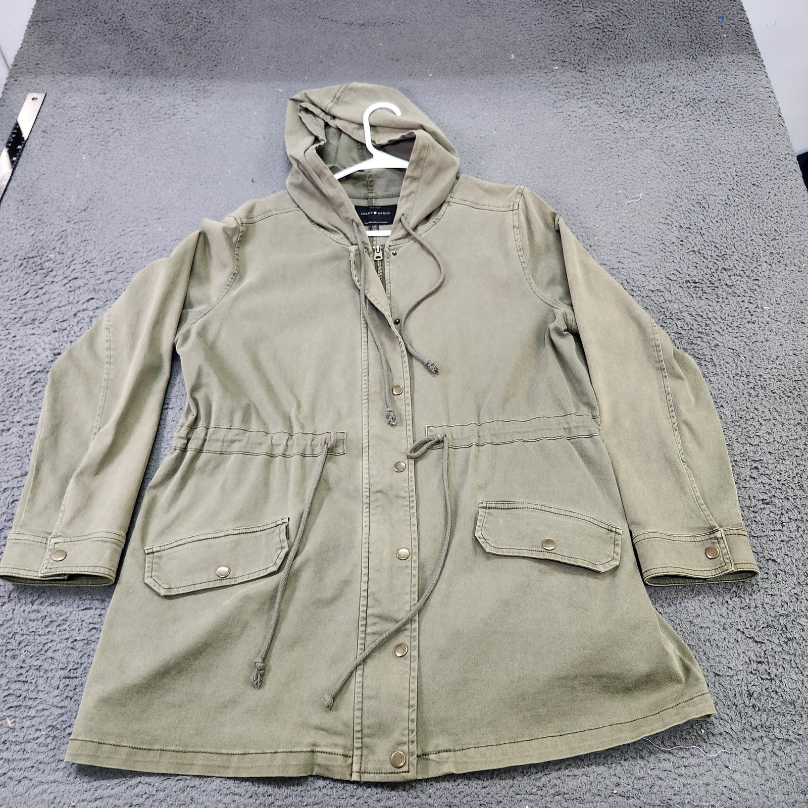 Lucky Brand Jacket Womens Large Olive Green Anorak Hooded Full Zip Pockets