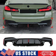 REAR DIFFUSER W/LED GLOSS BLACK FOR 17-23 BMW 5 SERIES G30 G38 530I 540I M-SPORT