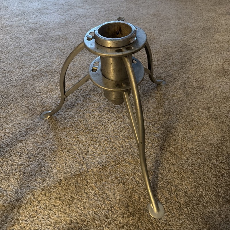 Vtg 1950s Folding Tripod Live Christmas Tree Stand Aluminum Collapsible Bullet