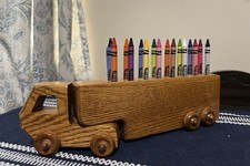 Wooden Semi Truck 16 Ct Crayon Holder Modern Truck and Trailer Handmade