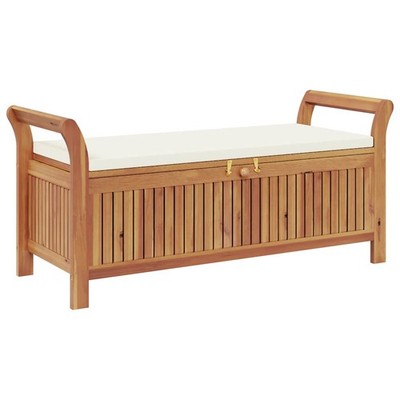 Patio Storage Bench with Cushion Loveseat Outdoor Solid Wood Acacia vidaXL