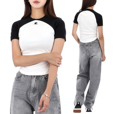 Courreges Circle Contrast Kurzarm T-Shirt 25FW HERITAGE WHITE 144109517
