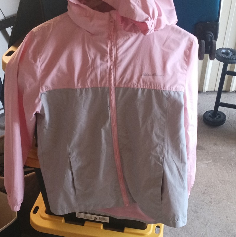 Eddie Bauer Girls Hooded Full Zip Windbreaker Jacket Colorblock Pink/Gray 14-16