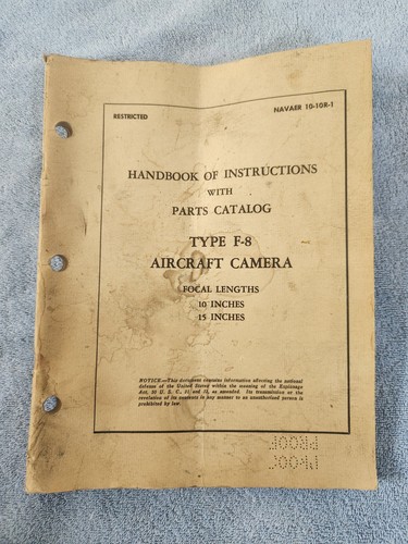 1944 F-8 WWII Aircraft  Camera Handbook Of Instructions W/Parts Catalog 