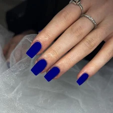 Matte Royal Blue Press on Nails Short Medium Square Glue square mat royal blue