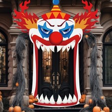 Halloween Clown Door Banner Carnival Theme Party Decoration  Creepy Clown Face