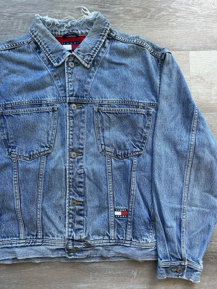 Vintage 90s Tommy Hilfiger Jeans Denim Big Flag Denim Jacket Large - Image 3 of 4