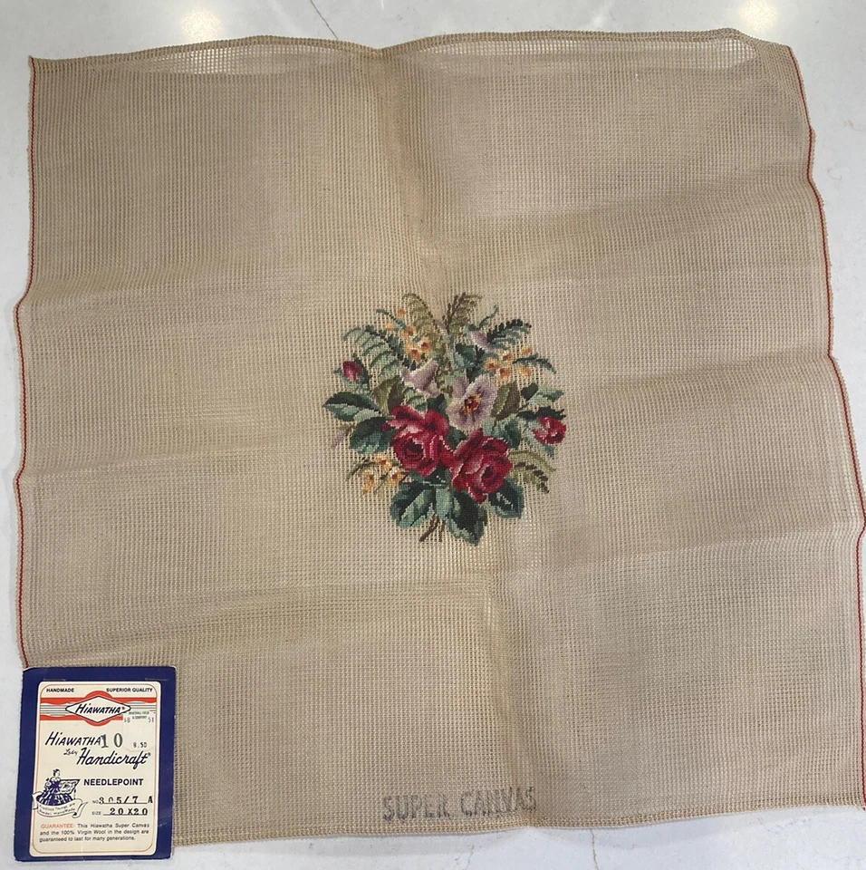 Hiawatha Handicraft Pre-worked Petit Point Needlepoint Canvas Red Roses Fern - Image 2 of 4