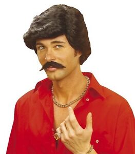 263px x 300px - Details about Mens Black Casanova Wig Moustache Romeo 60s 70s Porn Star Cop  Fancy Dress