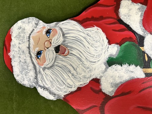 Vtg Santa Hand Painted Wooden Wall Plaque Wall Hanging Christmas Decor - Picture 3 of 8