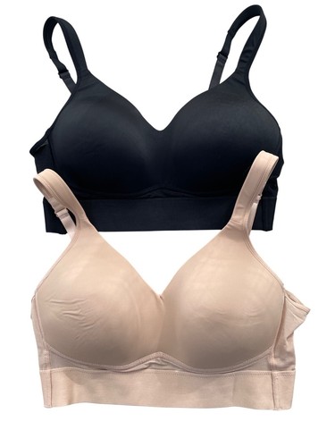Rhonda Shear 2 Pack Molded Cup Bra with Wrap Back Size Large Black Beige Leisure - Picture 2 of 10