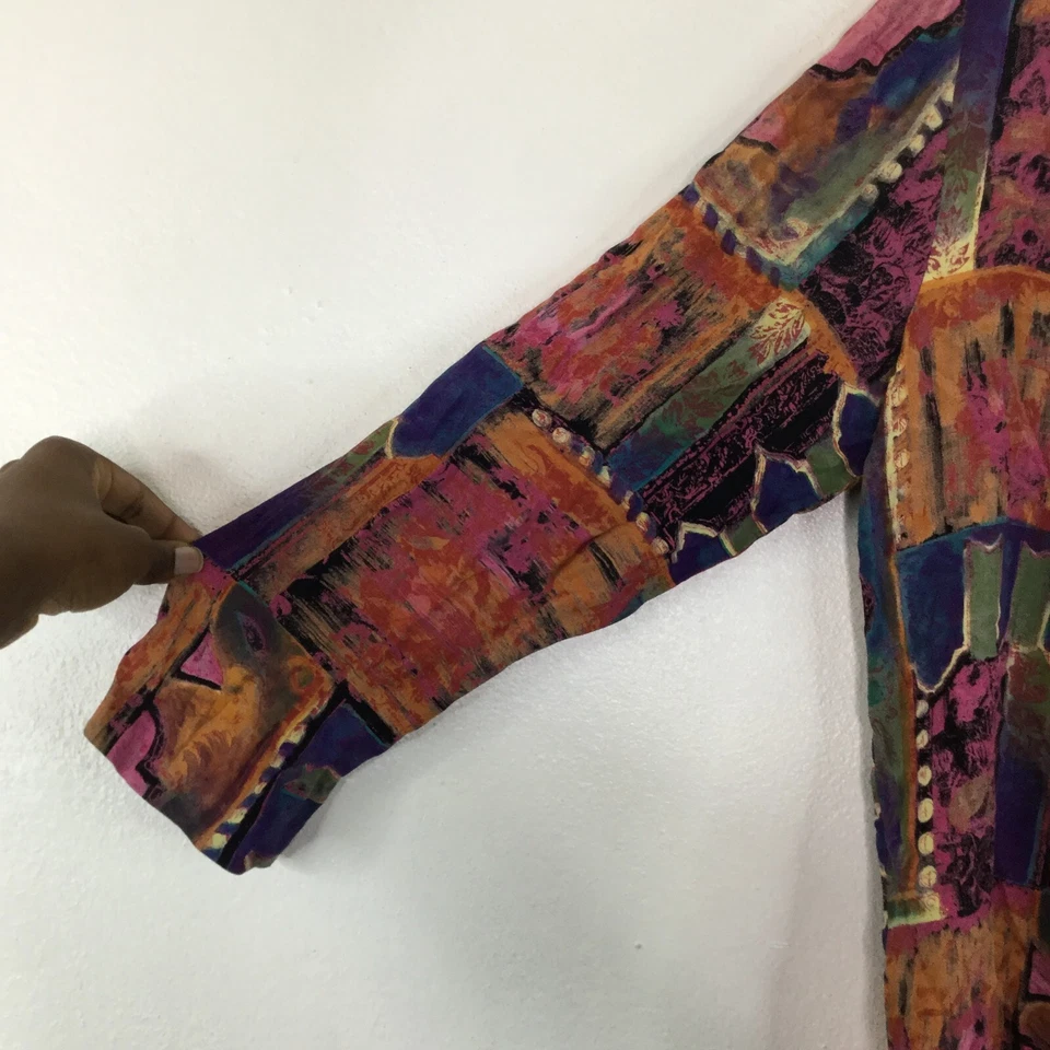 Cárdigan Esquinero Informal Mujer Talla Mediana Multicolor Cortina Frente Abierto Manga Larga Foto 4 de 4