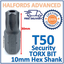 Halfords Advanced T50 Torx Security Bit 10mm Hex Shank 30mm Length -New Free P&P