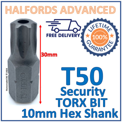 Halfords Advanced T50 Torx Security Bit 10mm Hex Shank 30mm Length -New Free P&P