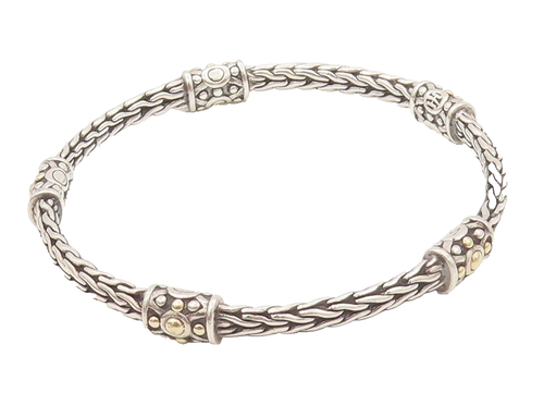 18k Gold 925 Sterling Silver Vintage Bracelet JOHN HARDY Carved Bangle BT10457