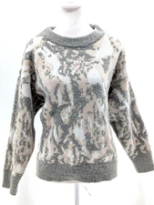 FRNCH Paris Fuzzy Peach Grey White Abstract Crewneck Sweater Size M/L