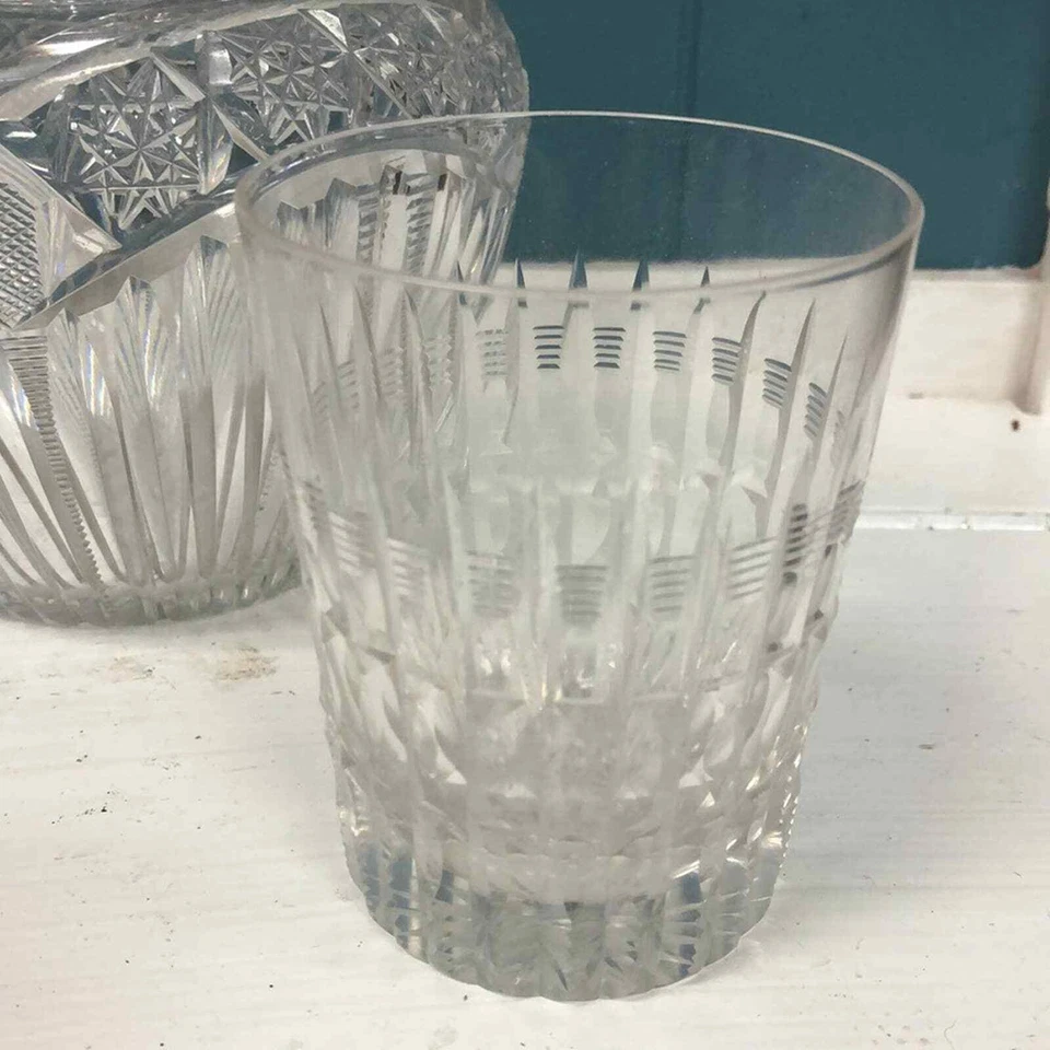 Juego de 3 jarra y vasos ABP AMERICAN BRILLIANT PERIOD VIDRIO CORTADO A MANO Foto 2 de 4