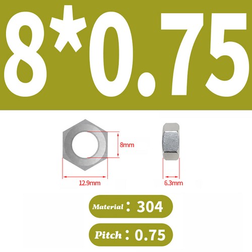 Fine Pitch Thread Hexagon Full Nuts A2/304 Stainless Steel M4 M5 M6 M8 M10 - M24 - Picture 13 of 31