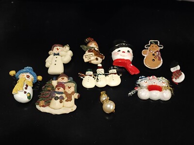 Vintage LOT OF 10- Pins SNOWMAN Christmas Winter Brooches
