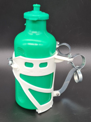 Trinkflasche + Halter REG 230 für Lenkermontage weiß/grün Bonanza BMX Kult NOS