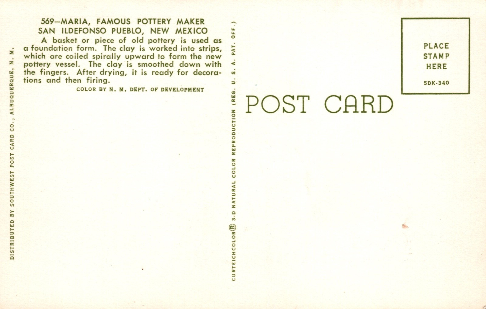 Maria Famous Pottery Maker San Ildefonso Pueblo NM Chrome Vintage Postcard