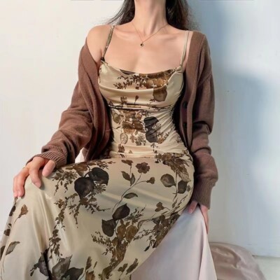 Dark Grunge Fairycore Mesh Floral Dress Vintage Slash Neck Sleeveless Maxi  Dress | eBay