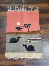 Vintage Egyptian Rug Wall Hanging...Camel in the Sunset Landscape-18.5" x 26"