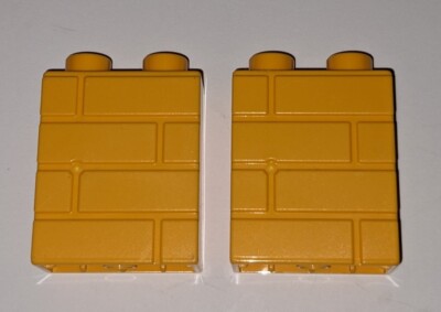 Lego Duplo Lot Of 2 Bright Light Orange Wall Brick Pattern Brick 1 x 2 x 2 Piece