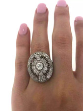 Art Deco Old Cut 2.57CT White Cubic Zirconia In 925 Silver Cluster Bridal Ring