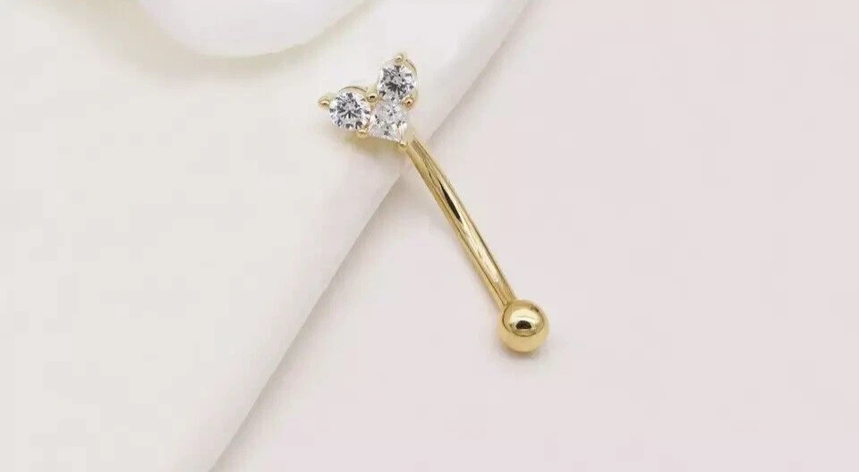 Pendiente Piercing Cejas Torre Corazón Curvo 14K Micro Chapado en Oro Amarillo Foto 4 de 4