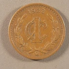 1933 Mo Mexico 1 Centavo Coin - Bronze - Mexican Golden Eagle Crest
