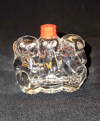 VINTAGE 3 MONKEYS SHAPE GLASS PERFUME BOTTLE BETTY BOP FRANCE COLLECTIBLE 1930