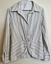 INC International Concepts Womens size 12 button Twist Top White striped