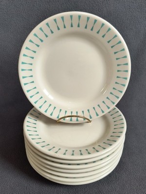 8 Homer Laughlin Festival Turquoise Restaurant Ware Bread Plates 7'' Atomic MCM