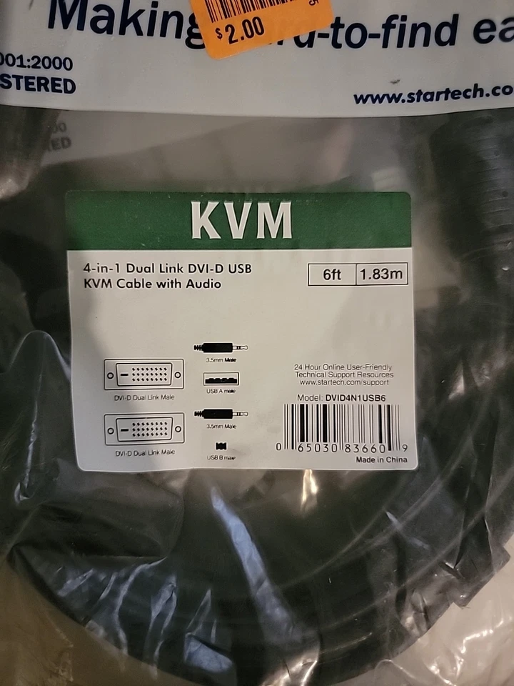 StarTech 6 ft 4-in-1 USB DVI KVM Switch Cable with Audio DVID4N1USB6. X4 Lot - Image 4 of 4