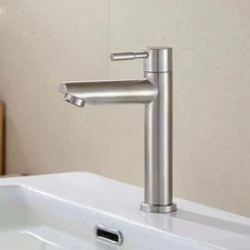 Stainless Steel Single Cold Water Tap Black Basin Fauct Silver Deck Mounted Leng