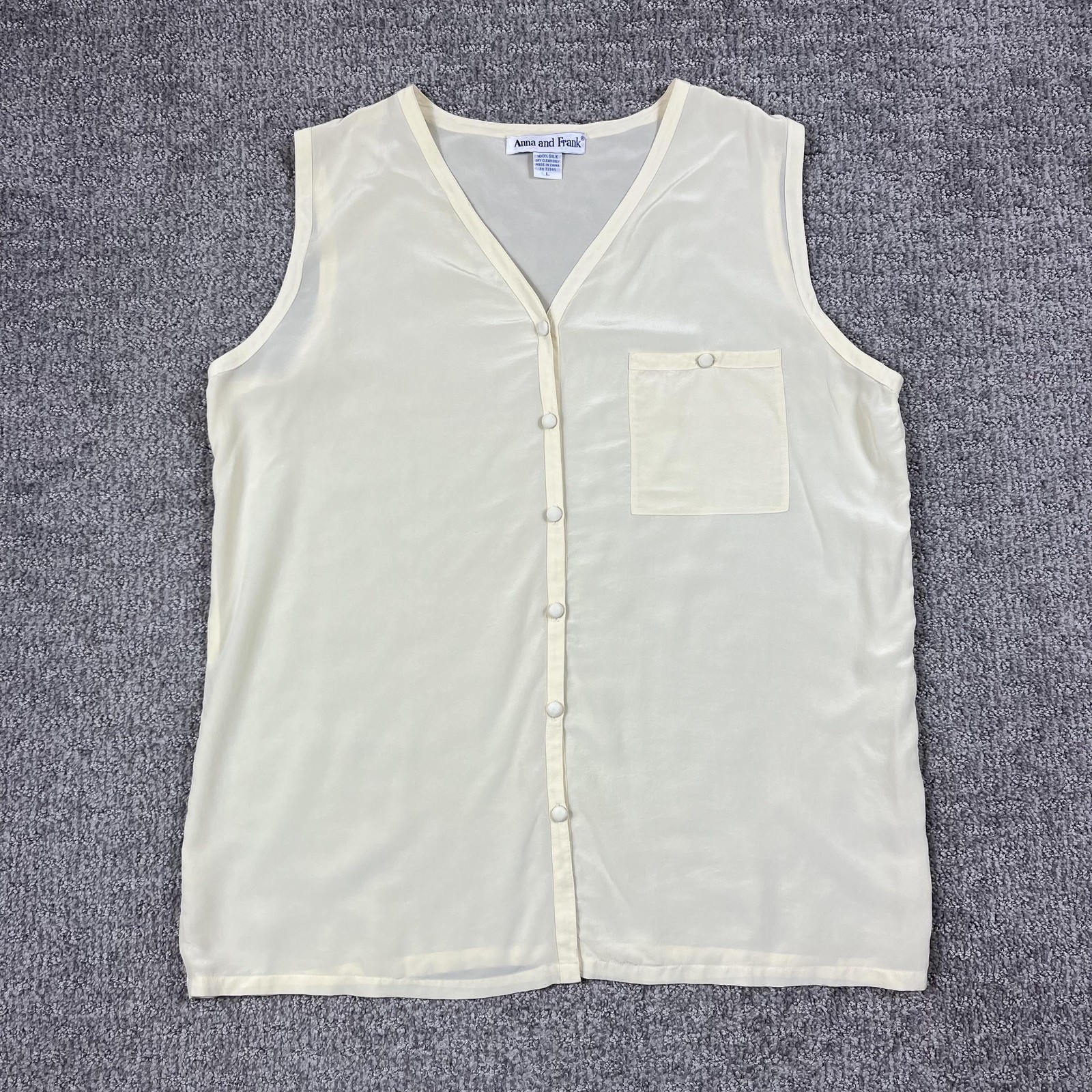 Vintage Anna And Frank Shirt Womens Large Cream Silk Top Minimalist Quiet Luxury