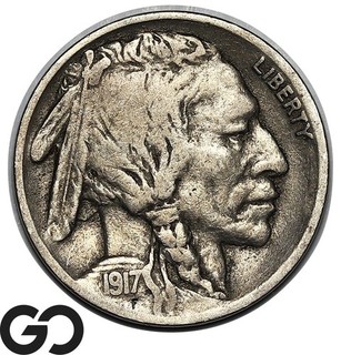 1917 S Buffalo Nickel San Francisco Better Date Choice VF