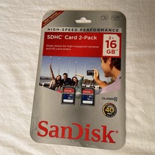 SanDisk 16GB SDHC Memory Card 2-Pack Class 10 40MB/s New Sealed High Speed Camer
