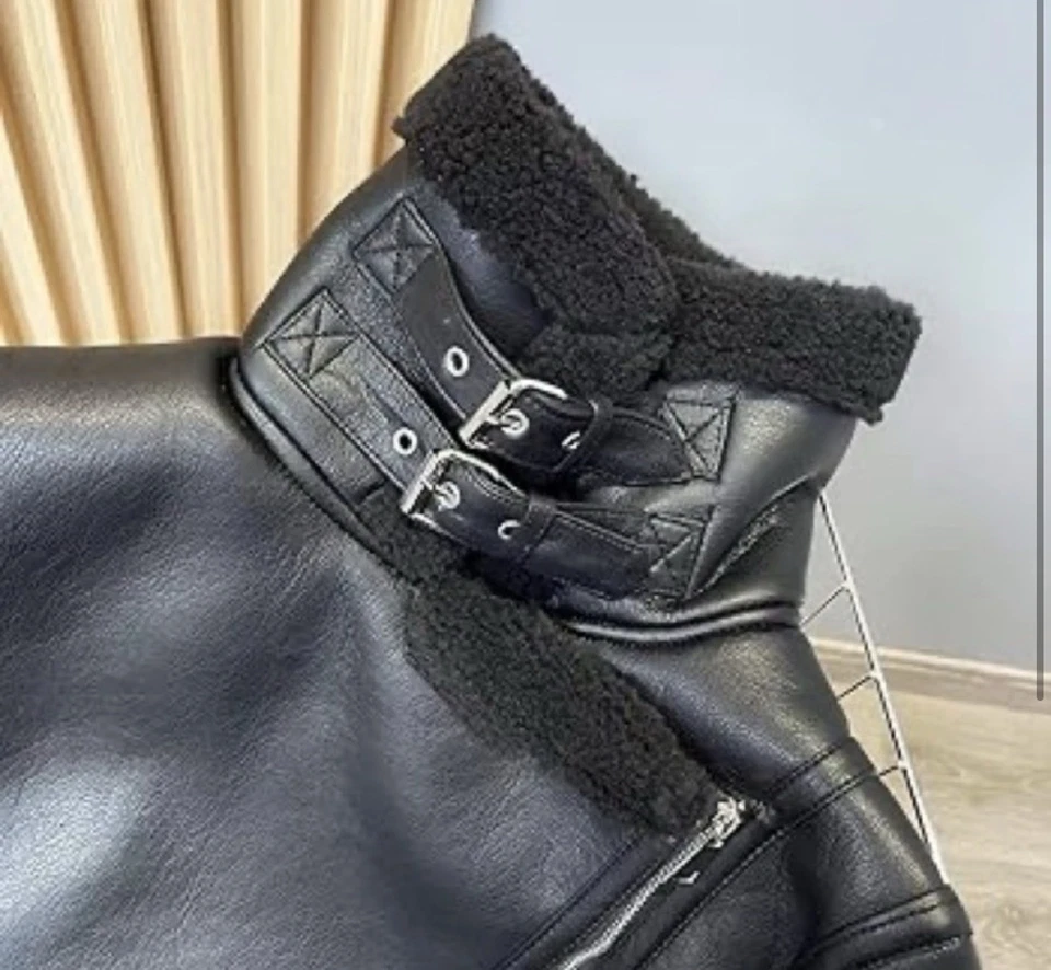 Michael Kors Leather Faux Fur Shearling Aviator Moto Jacket  Women’s Medium - Image 2 of 4