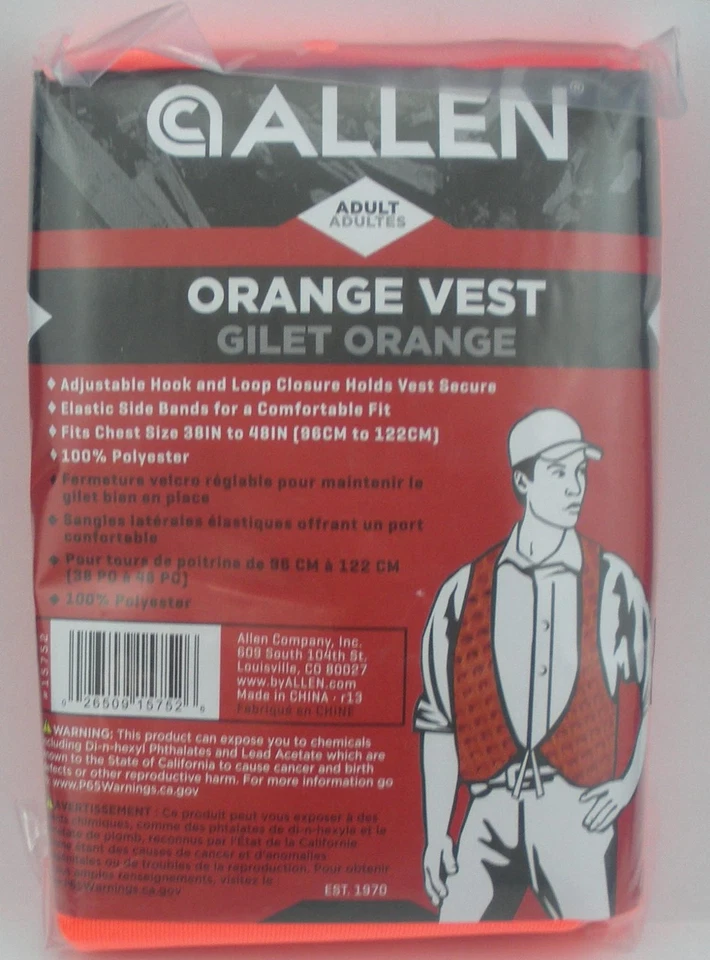 Allen 15752 Blaze Orange Hunting Safety Vest 38" to 48" - Image 2 of 3