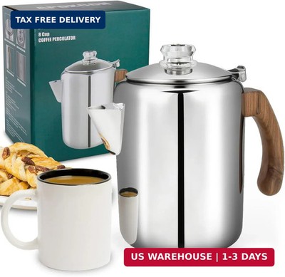 APOXCON Coffee Percolator Pot Stainless Steel Coffee Maker with Tough Glass Knob