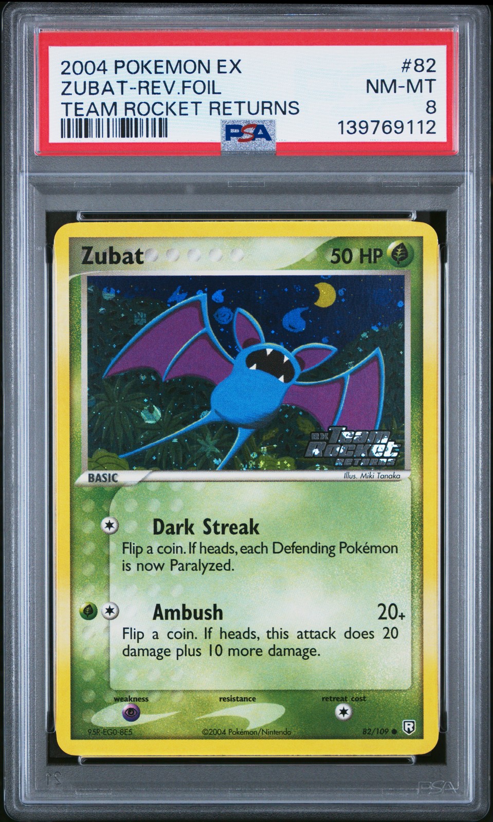 2004 POKEMON EX TEAM ROCKET RETURNS #82 ZUBAT-REVERSE FOIL PSA 8